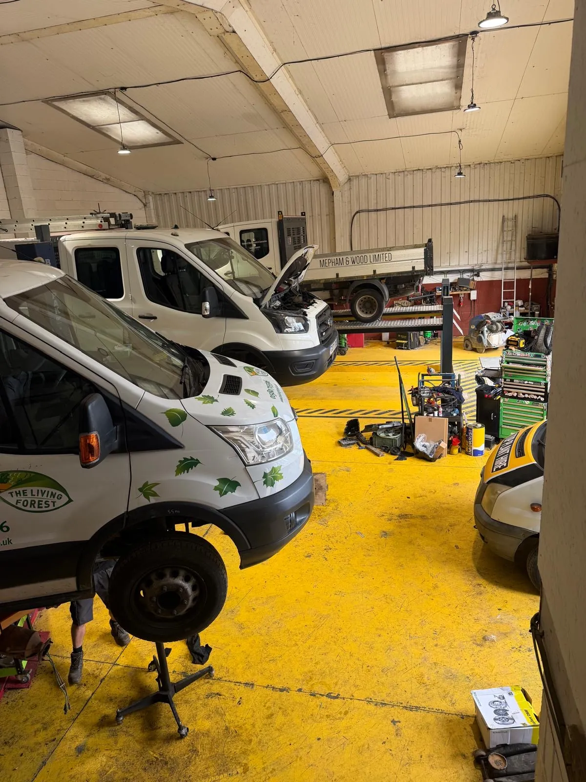 Commercial vehicles receiving workshop maintenance and checks